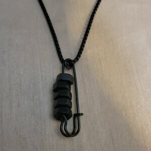 Black industrial hex nut necklace on rounded box chain